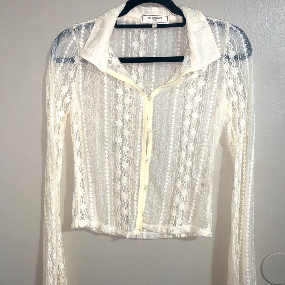 No Comment all lace button up blouse with collar size small boho